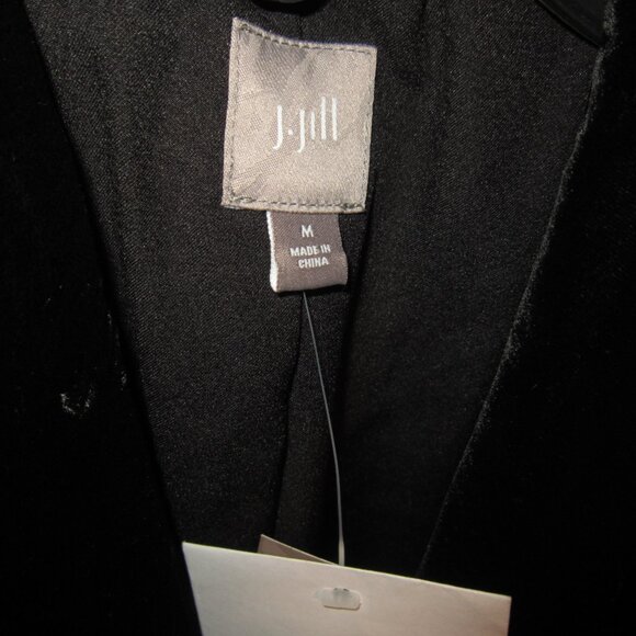 J. Jill New M Black Velvet Coat Jacket Duster Shawl Rayon Silk 2 Button Pockets - Picture 3 of 3